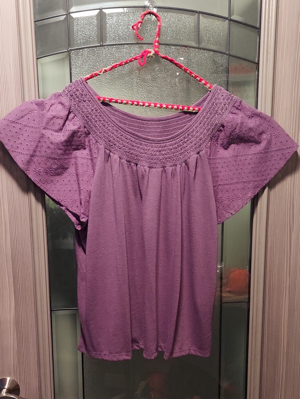 Cato Lavender Smocked Yoke Flutter Sleeve Top